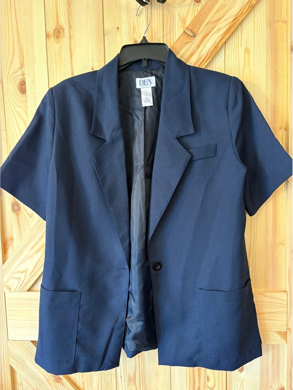 BFA Classics Navy Blue Short Sleeve Blazer Jacket Size 16